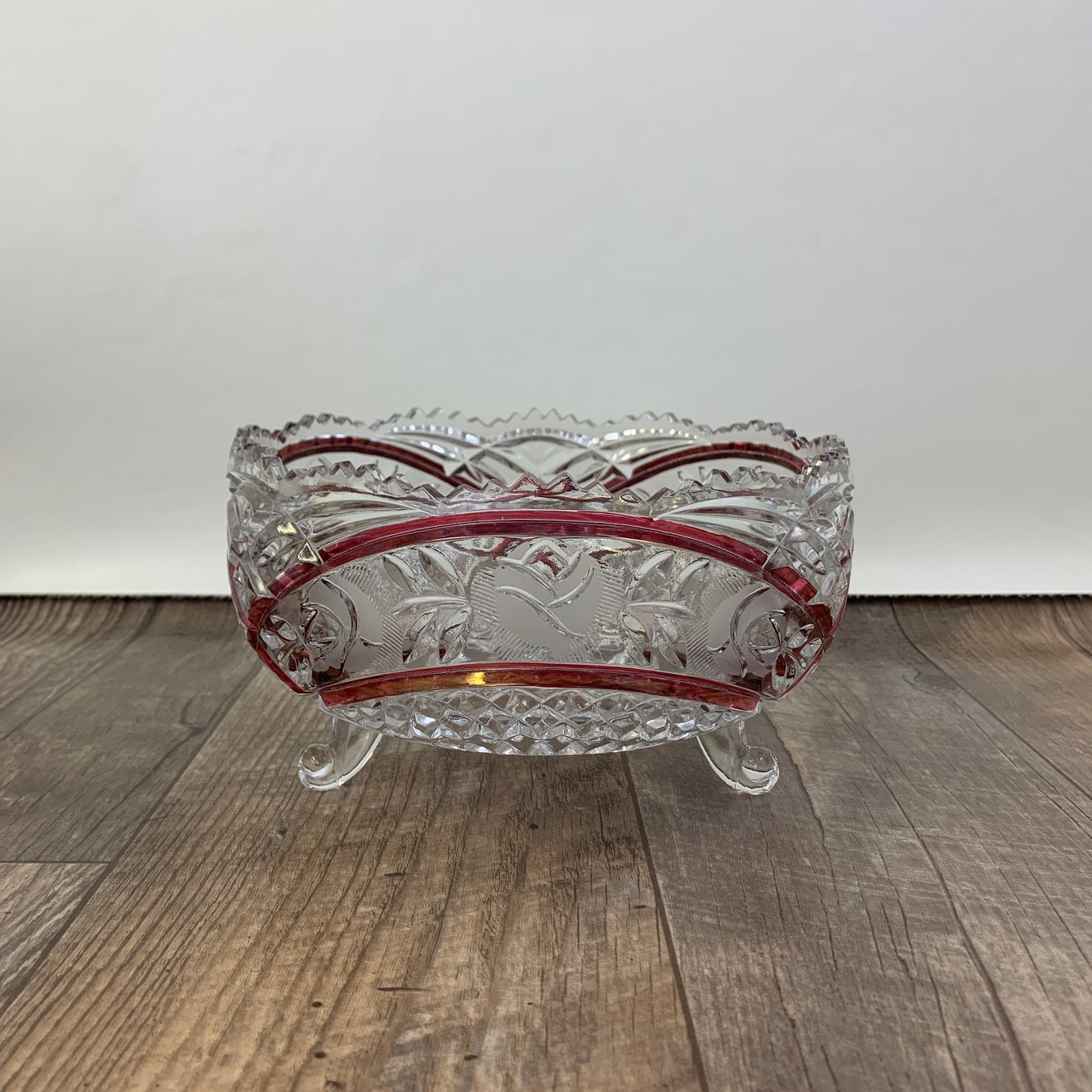 Extra Large Crystal Bowl with Rose Pattern and Sawtooth Edge