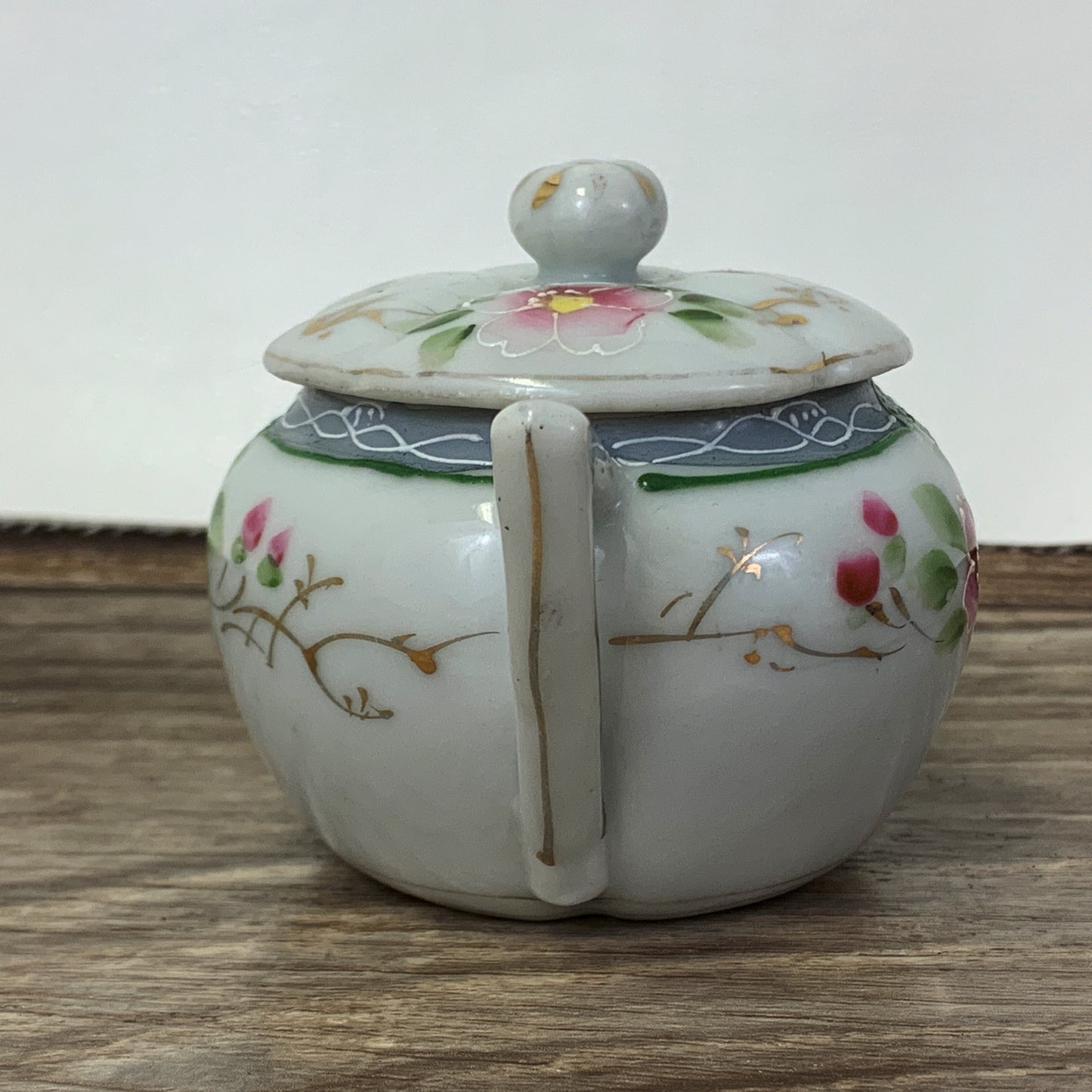 Vintage Ceramic Mustard Pot with Moriage Design