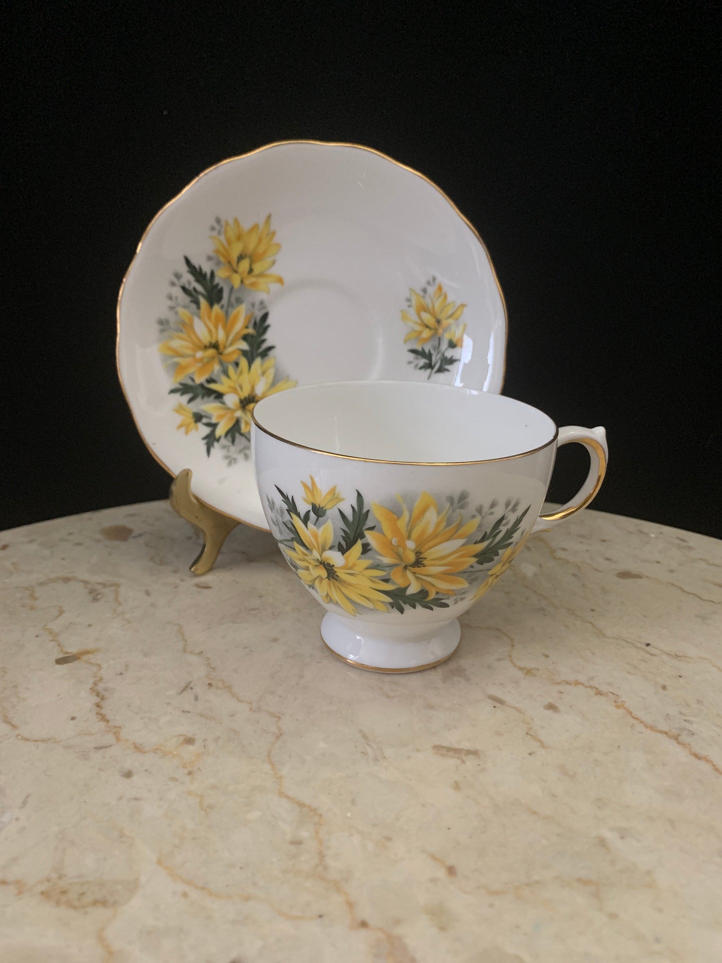 Vintage Tea Cup and Saucer with Yellow Floral Pattern