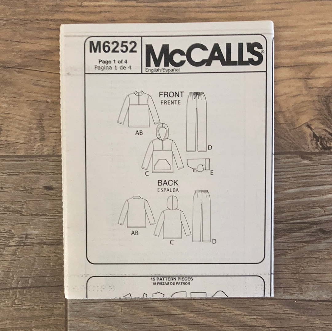 Adult Unisex Hooded Top and Pants with Matching Dog Coat Sewing Pattern Size XS to M McCalls 6252