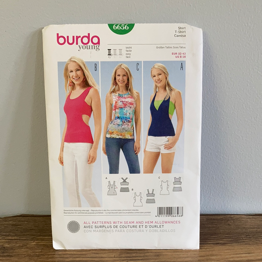 Misses Fashion Cut Out Top Sewing Pattern Size 6 to 16 Burda 6656