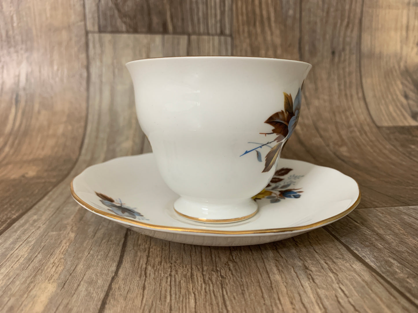 Vintage Floral Teacup Yellow and Blue Pattern Royal Vale Vintage English Tea Cup