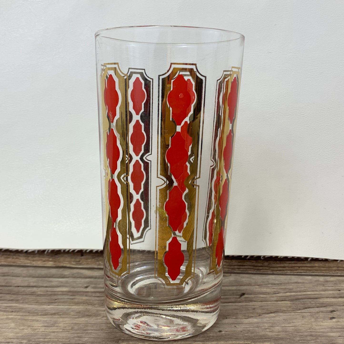 Red and Gold Vintage Collins Glasses, Tall Vintage Cocktail Glasses