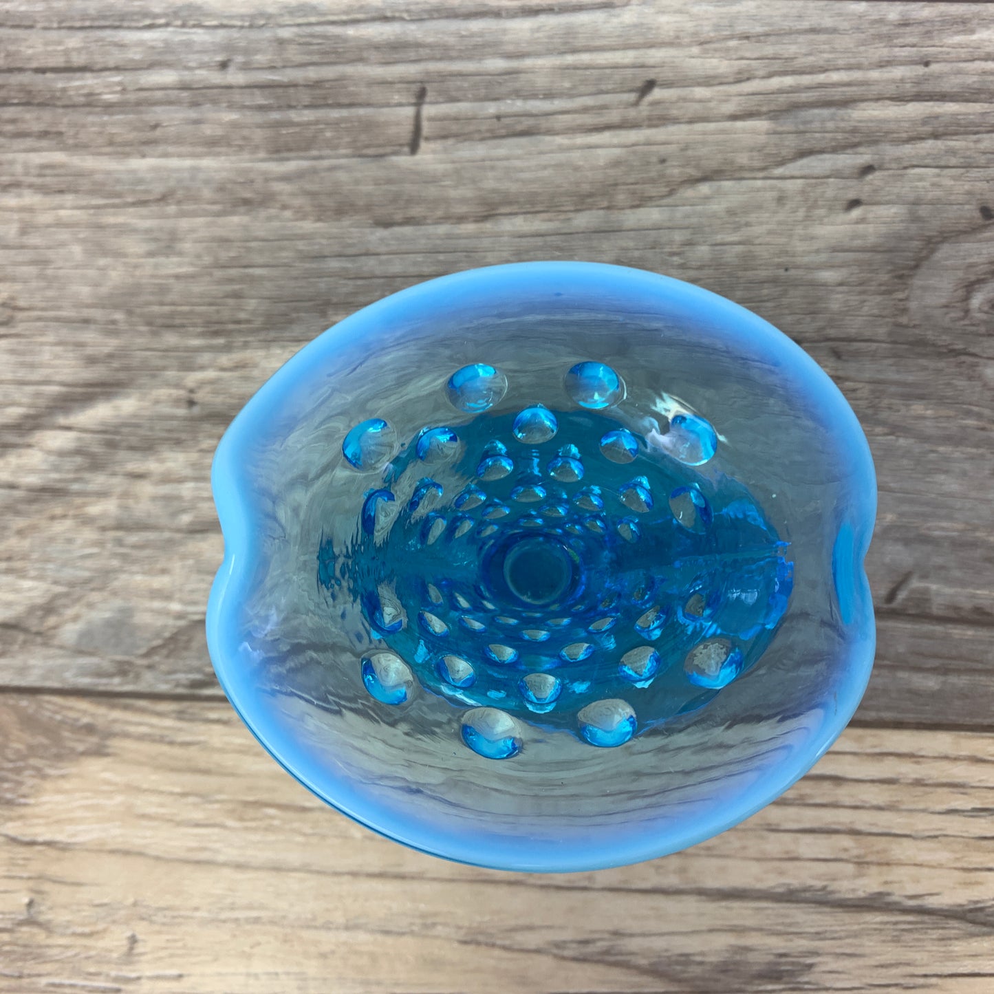 Blue Hobnail Horn of Plenty Cornucopia Fenton Glass Blue Opalescent