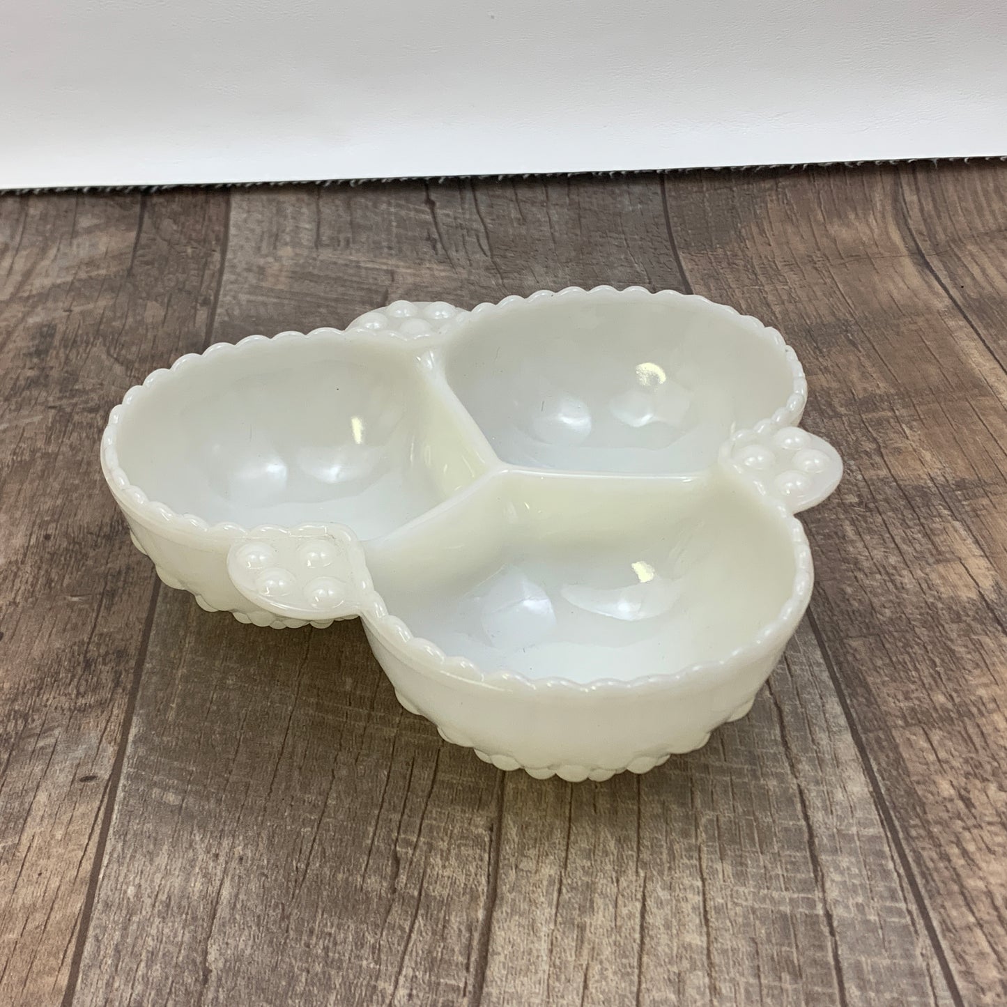 Vintage Milk Glass Nut Dish 3 Part Hobnail Dish Relish Dish