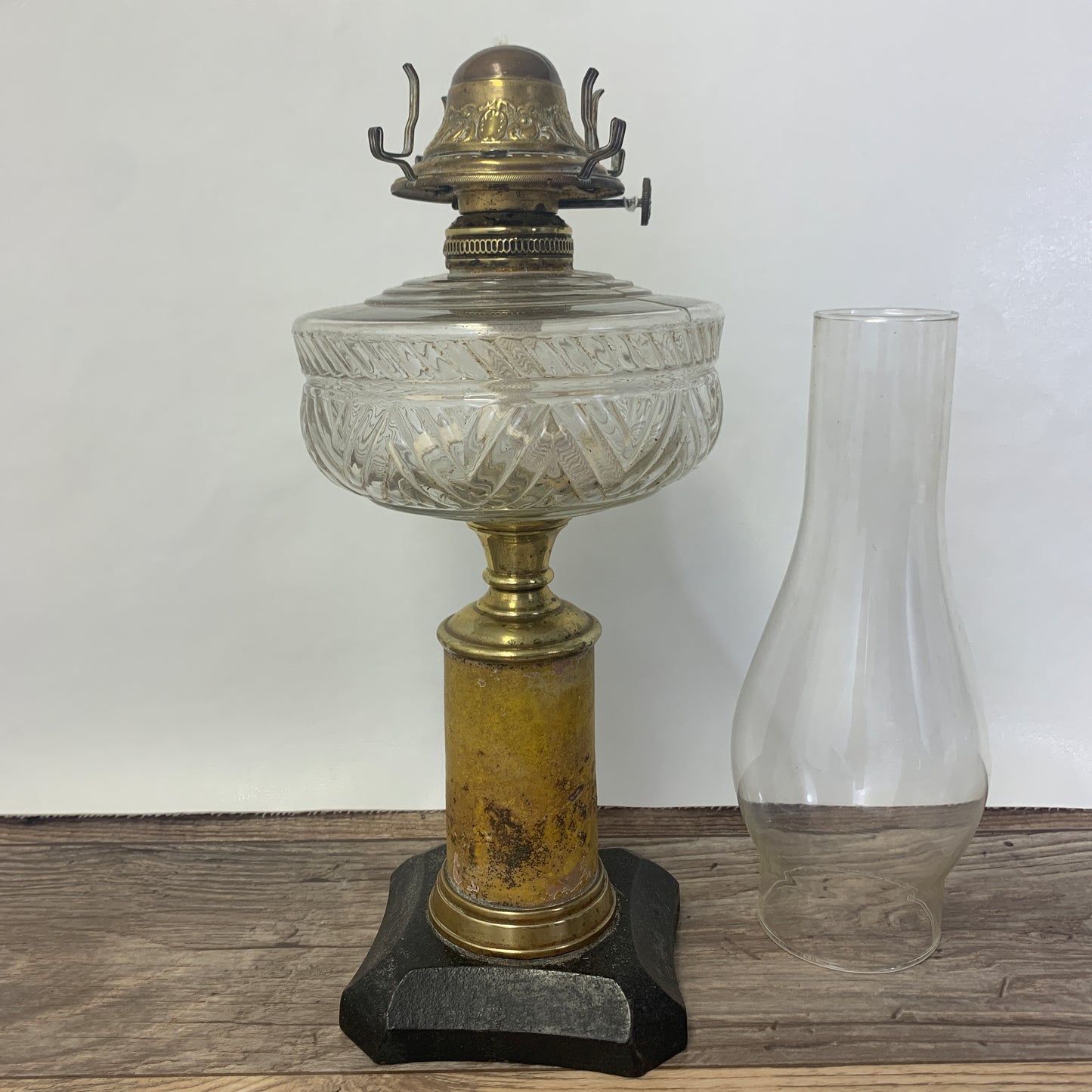 Antique Cast Iron Base Oil Lamp Ornate Burner Patent 1892