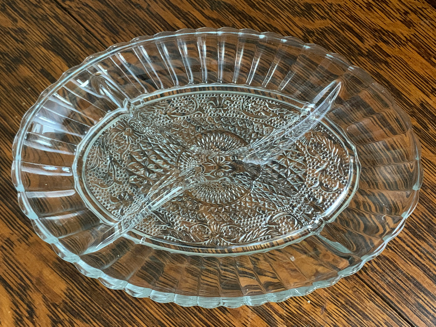 Sandwich Glass Divided Dish Relish Tray Vintage Serving Tiara Glass