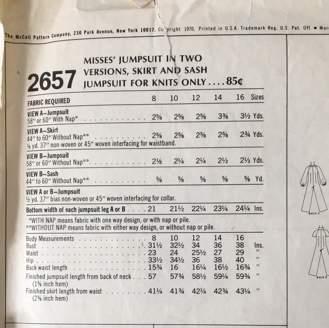 Jumpsuit and Maxi Skirt Vintage Sewing Pattern Size 8 Misses McCalls 2657