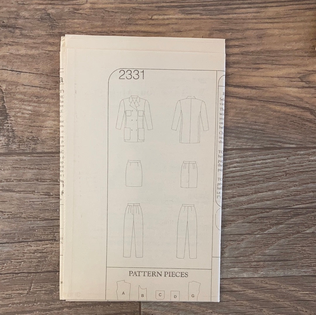 Misses Double Breasted Jacket Skirt and Pants Sewing Pattern Size 8 to 18 Style 2331