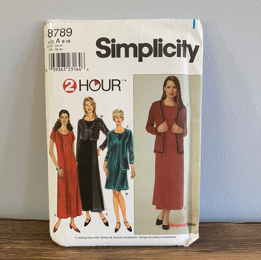 Misses and Miss Petite Knit Dress and Jacket Sewing Pattern Size 8 to 18 Simplicity 8789