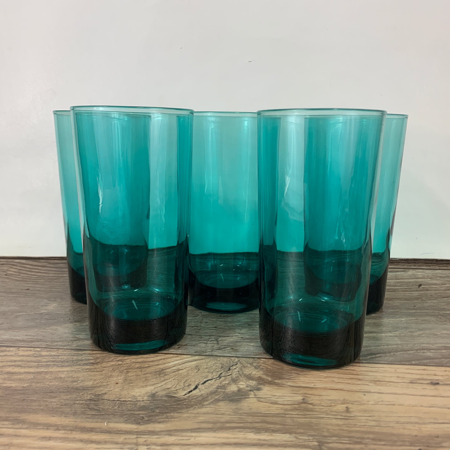 Teal Green Juice Glass Set of 5 Tall Cocktail Glasses