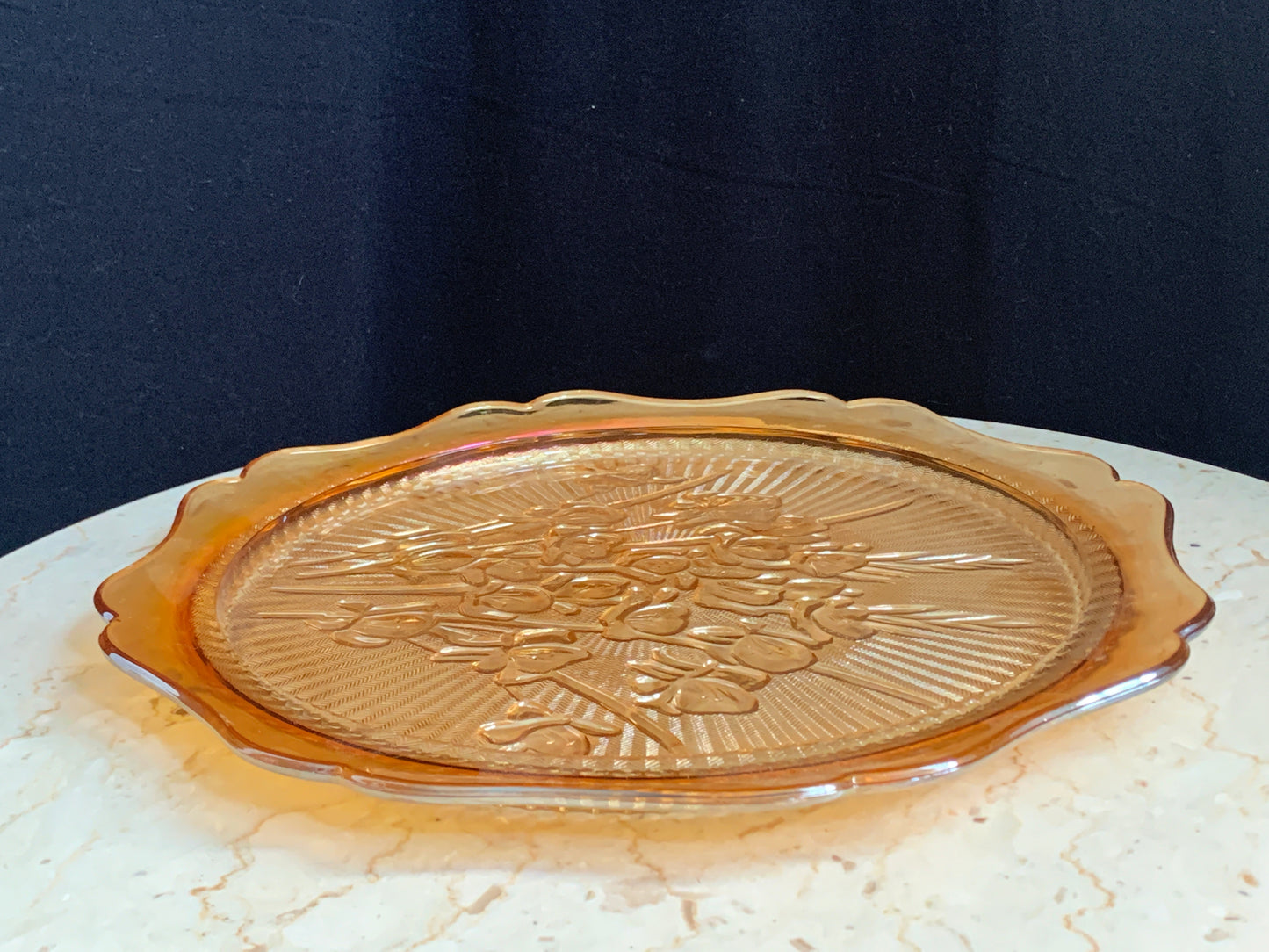 Iris and Herringbone Marigold Carnival Glass Platter