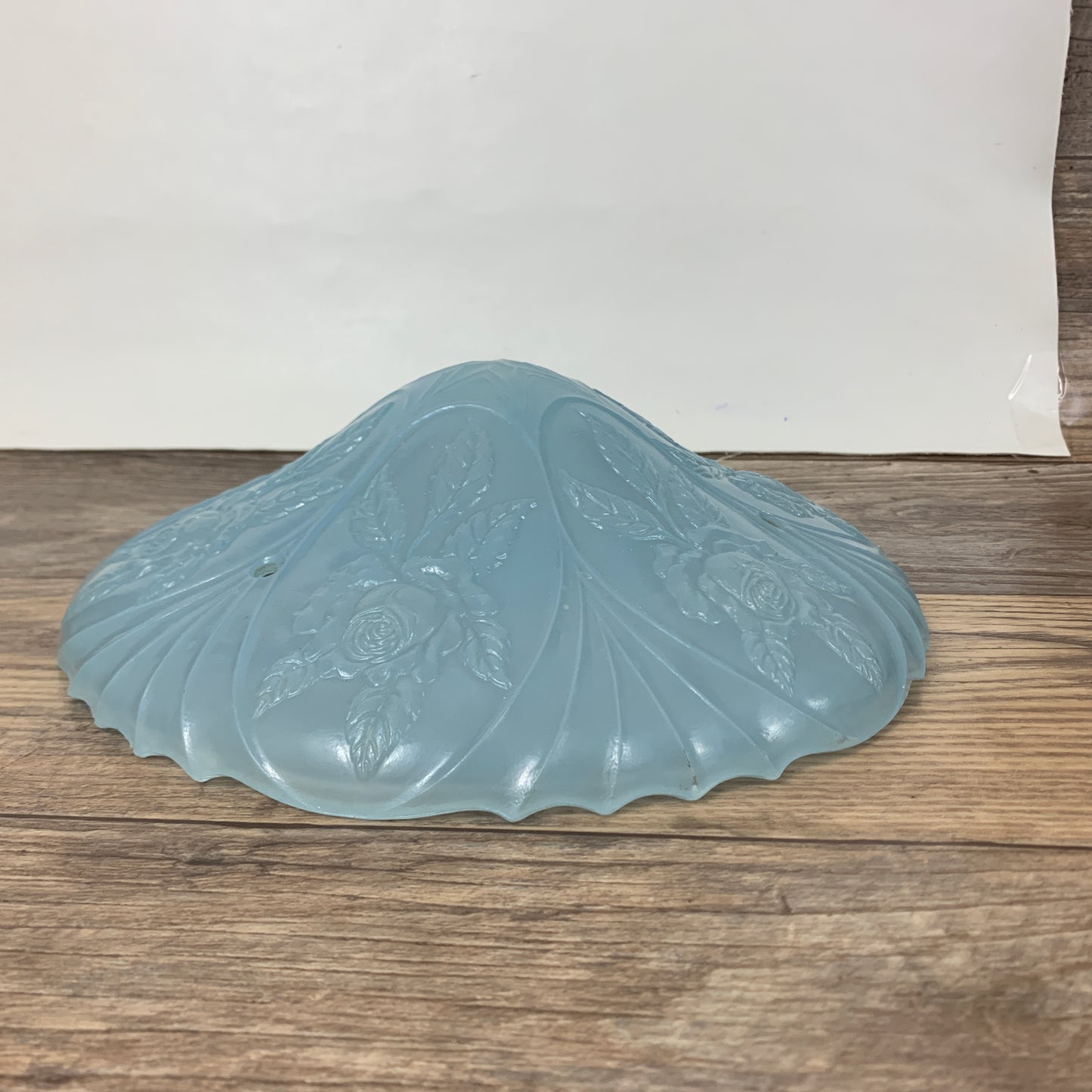 Antique Glass Lamp Shade, Blue 3 Hole Light Cover with Raised Floral Pattern