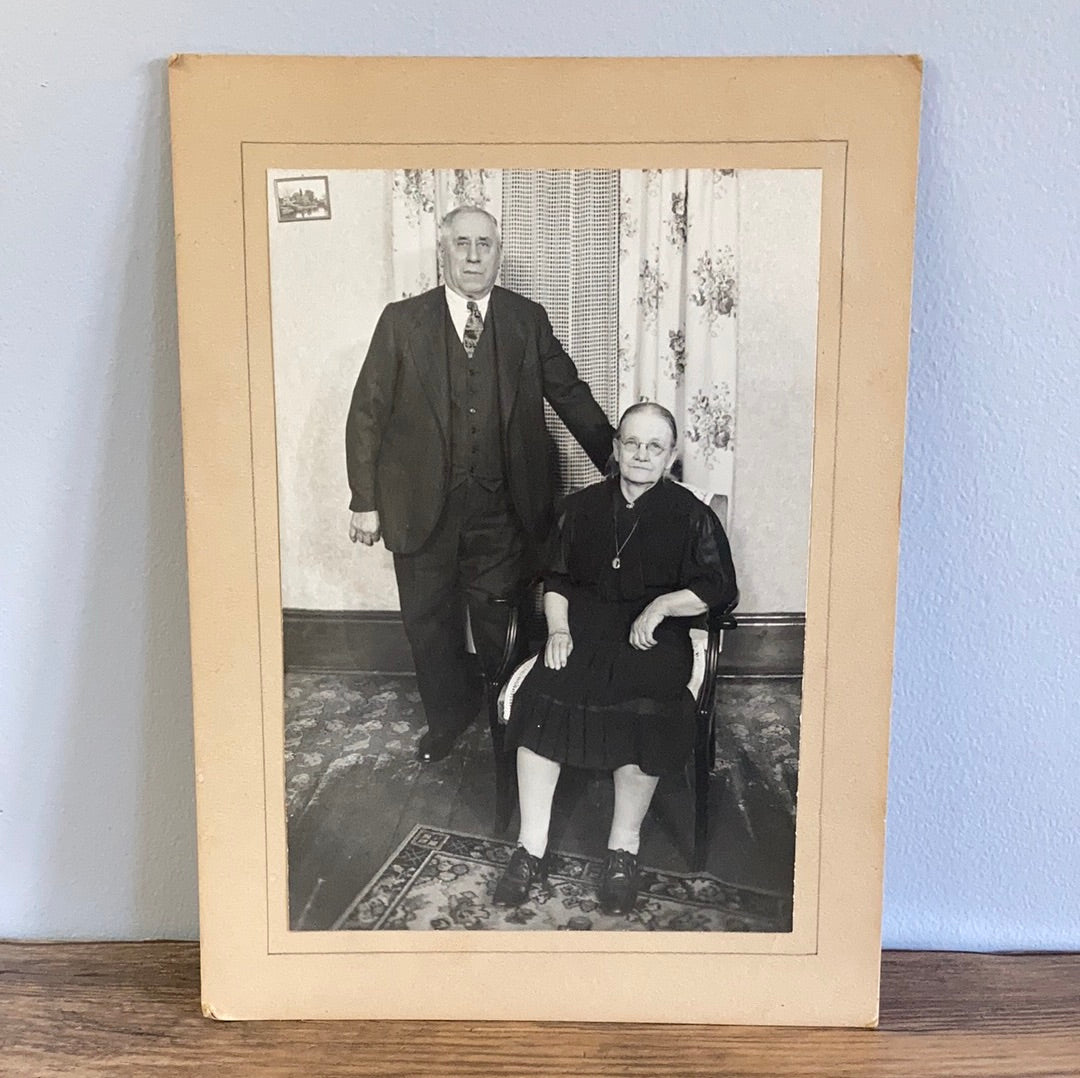 Original Black and White Portrait of an Older Couple Vintage Photograph