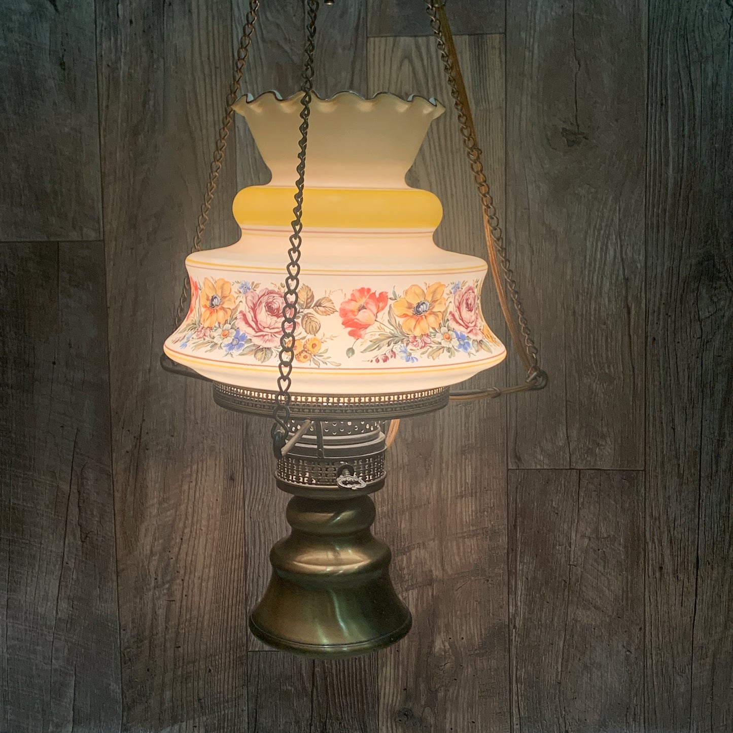 Hanging Swag Lamp with Cased Glass Floral Shade