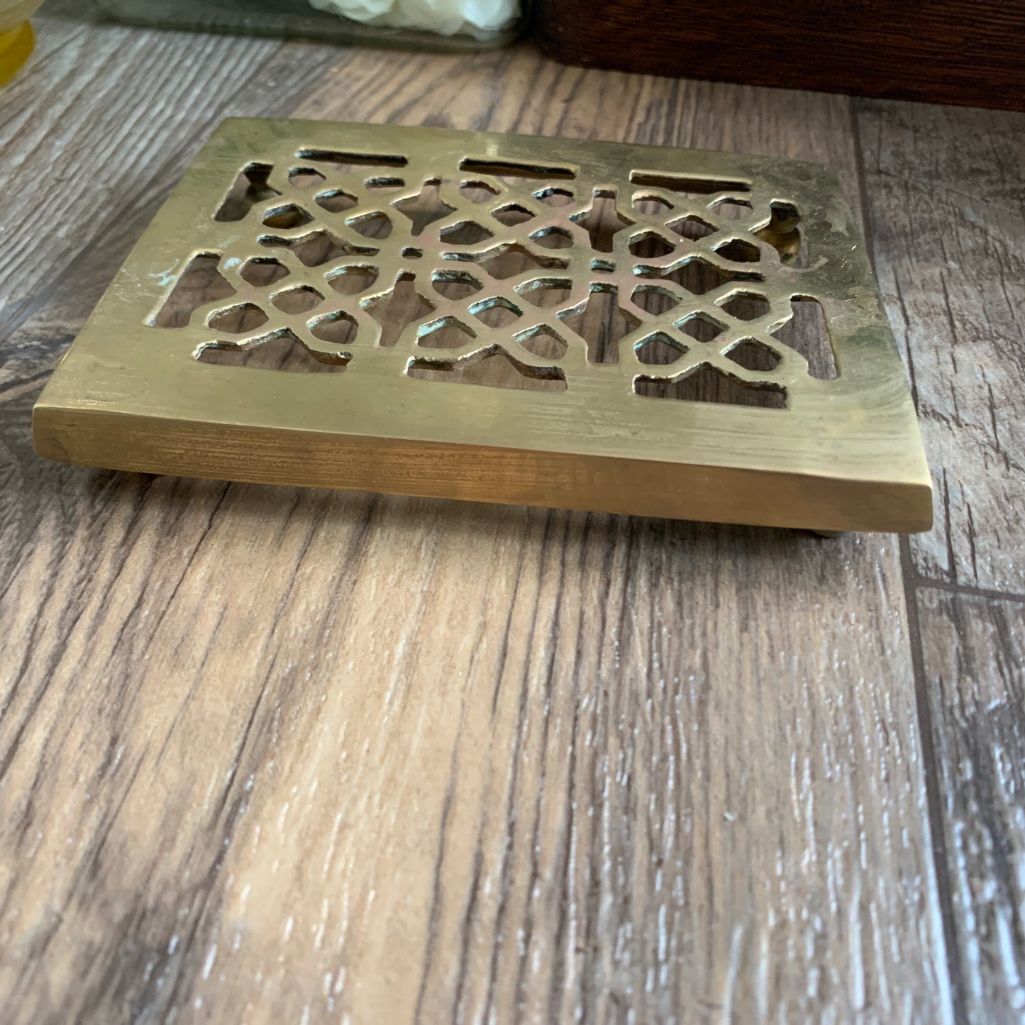 Vintage Brass Trivet with Cut Work Design, Brass Hot Plate