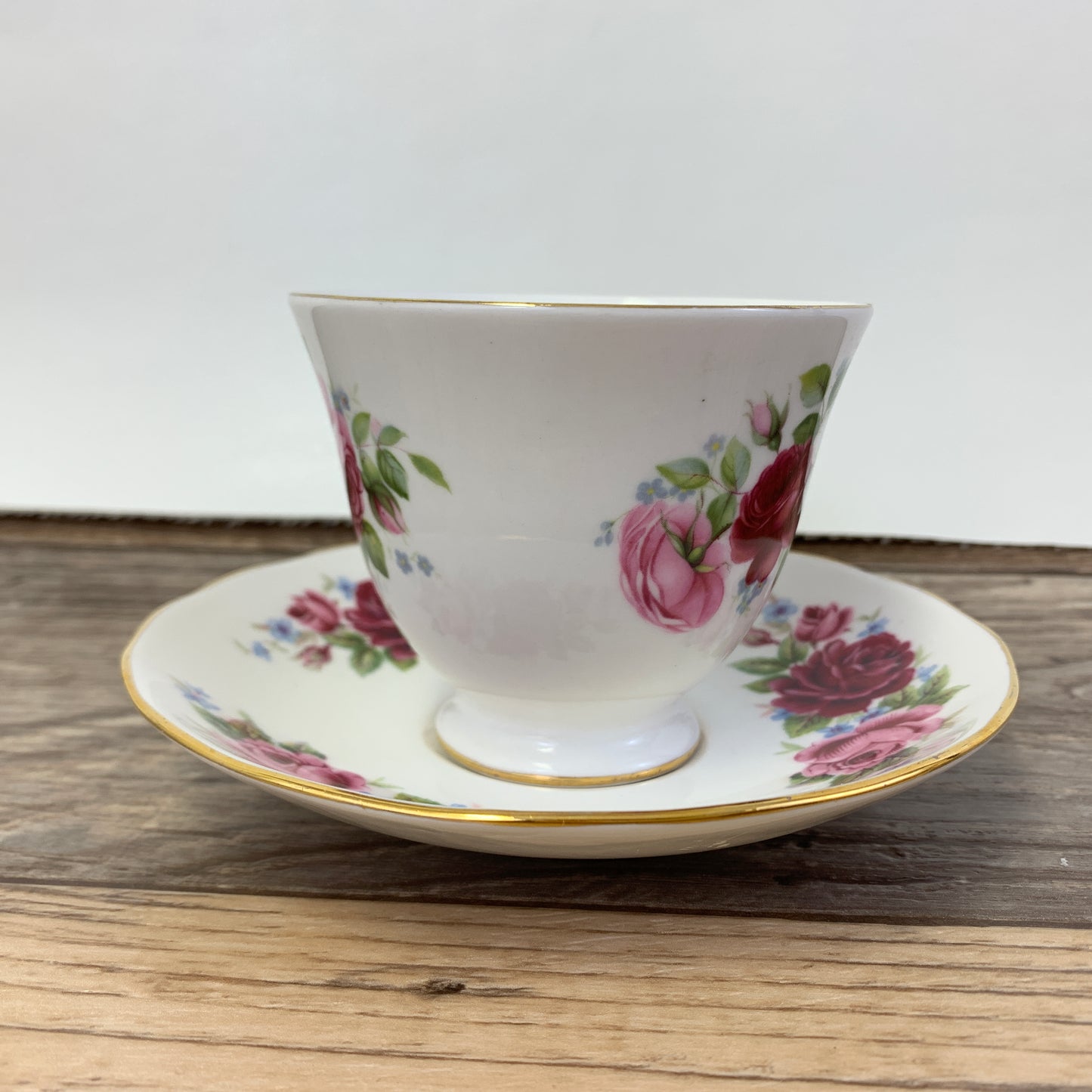 Pink, White and Red Queen Anne Vintage Teacup and Saucer Set