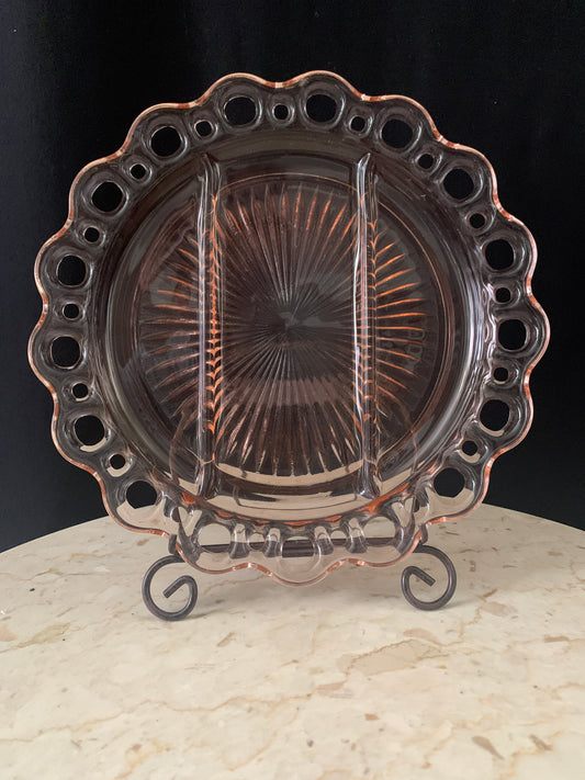 Old Colony Blush Pink Depression Glass Divided Plate Relish Dish Hocking Glass Co