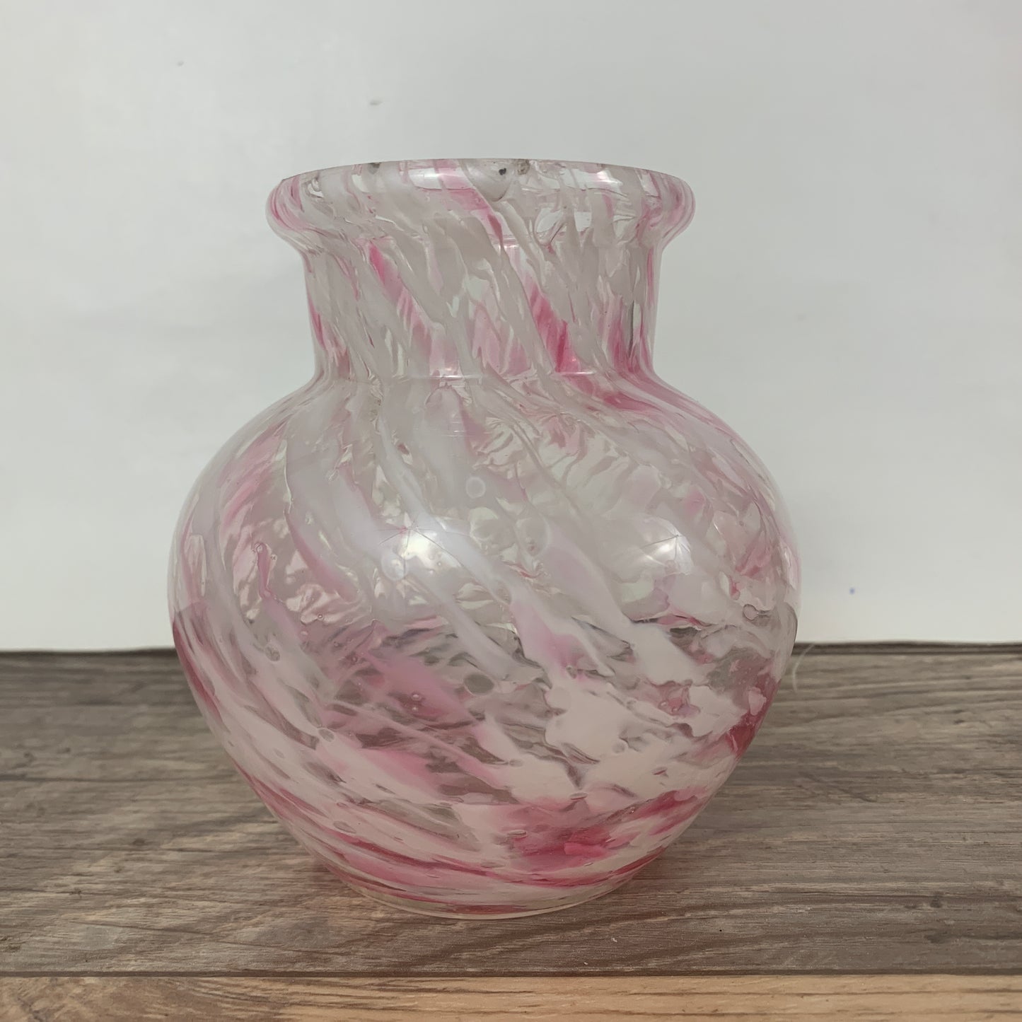 Blown Glass Vase with Red and White Swirl Pattern