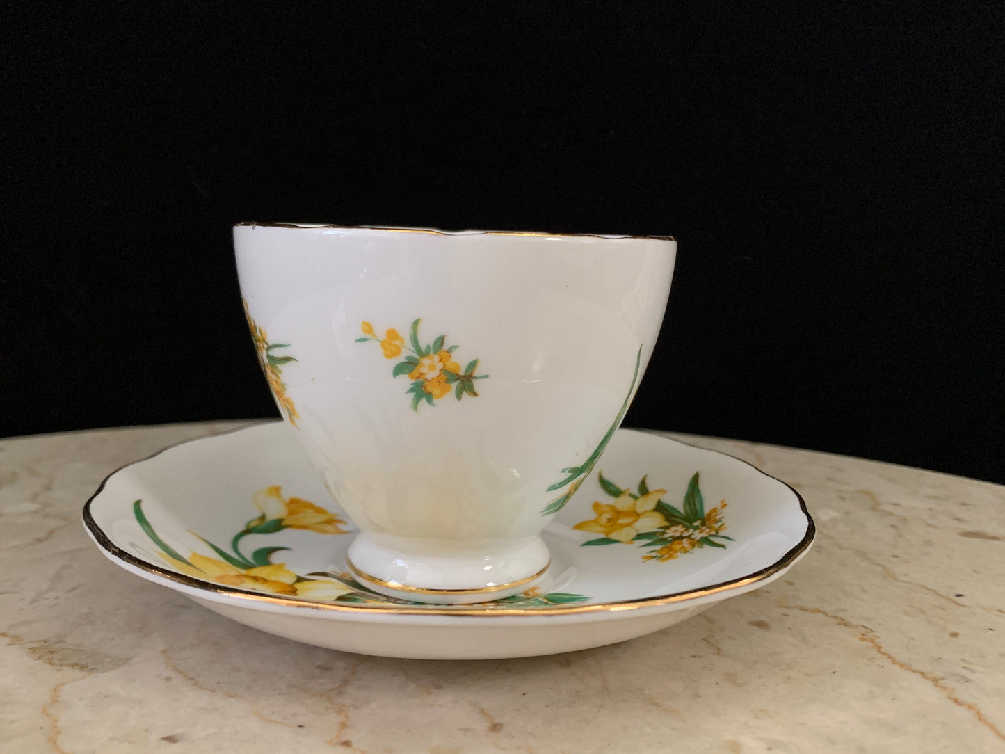 White Tea Cup with Daffodil Bouquet Vintage Floral Teacup