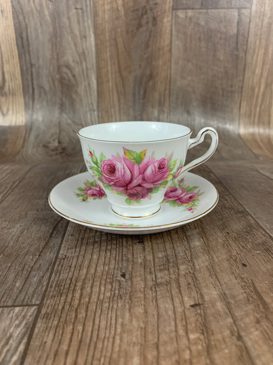 Pink Floral Vintage Teacup and Saucer Made in England Bone China Vintage Tea Cup