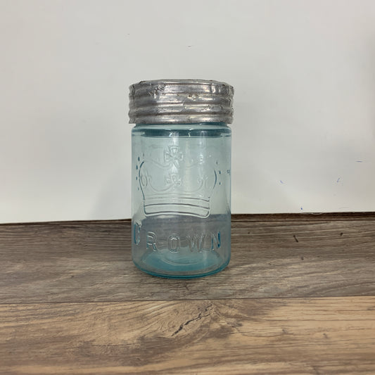 Antique Aqua Blue Crown Canning Jar