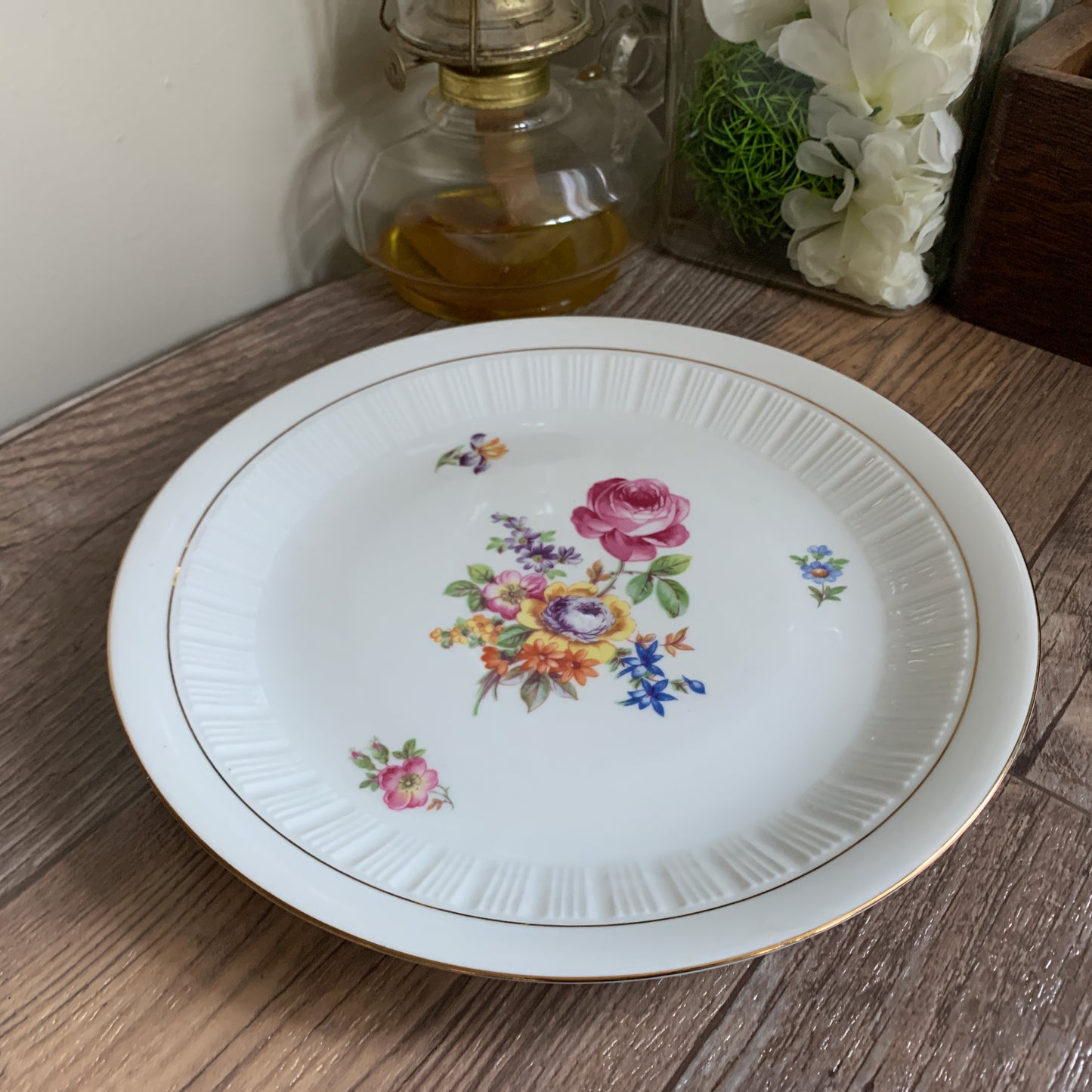 Vintage German Porcelain Dinner Plates with Colourful Floral Pattern