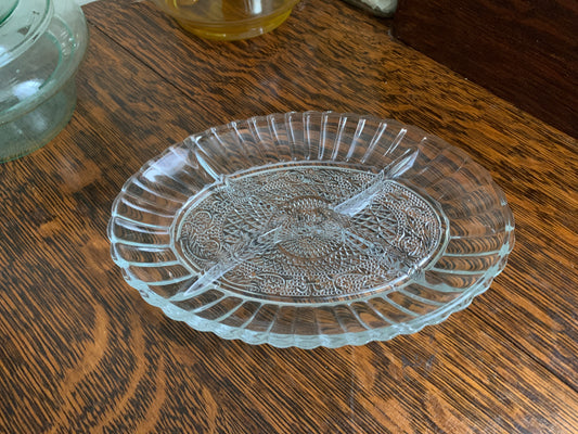 Sandwich Glass Divided Dish Relish Tray Vintage Serving Tiara Glass