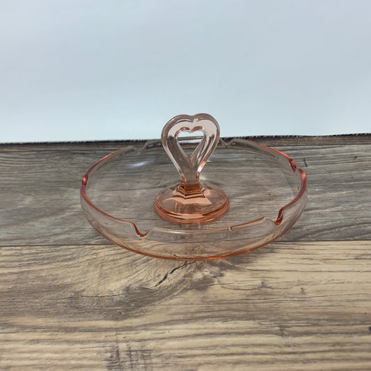 Pink Depression Glass Candy Bowl with Center Handle