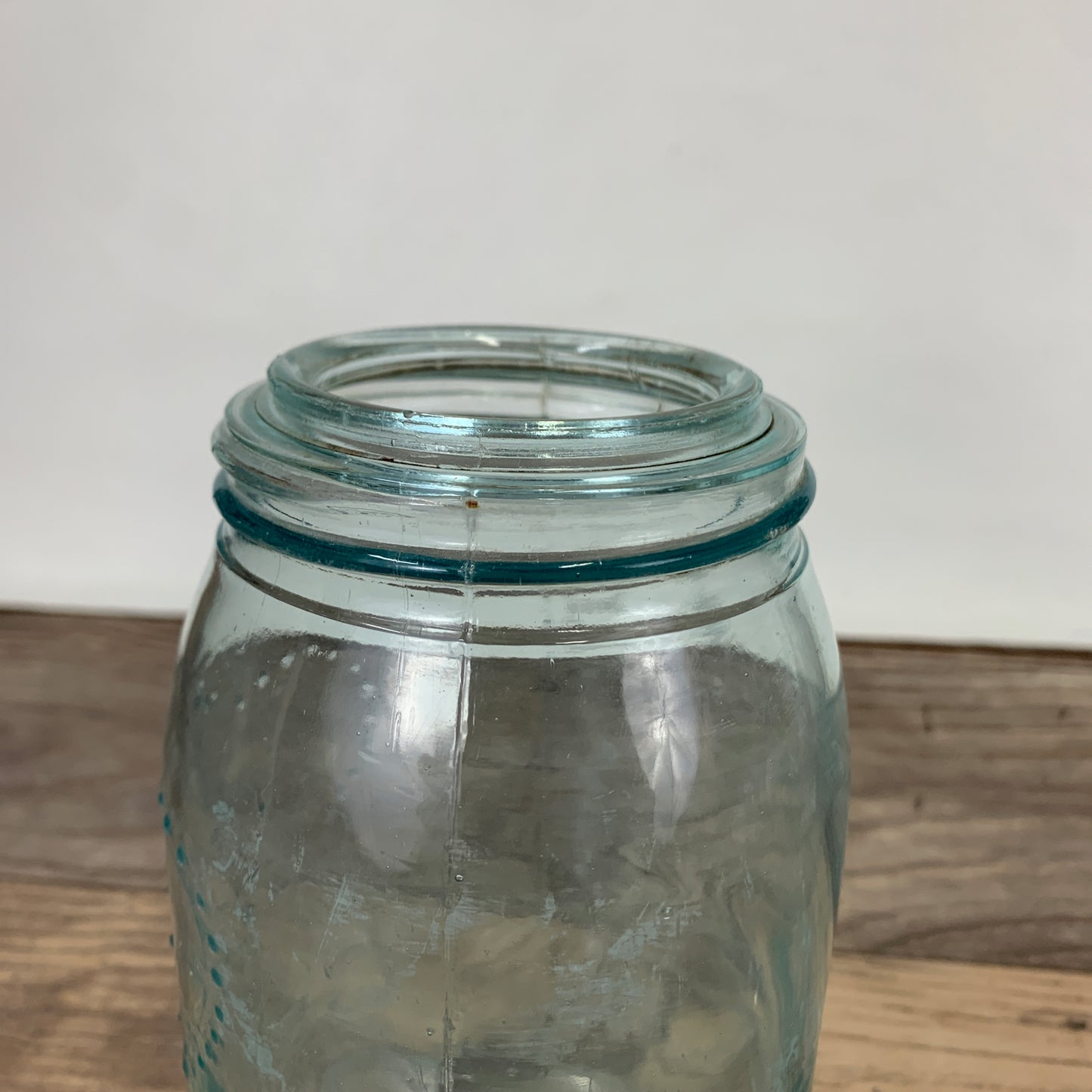 Aqua Crown Quart Size Jar 7" tall with Zinc Ring, Dry Storage, Stash Jar, Pickling Jar