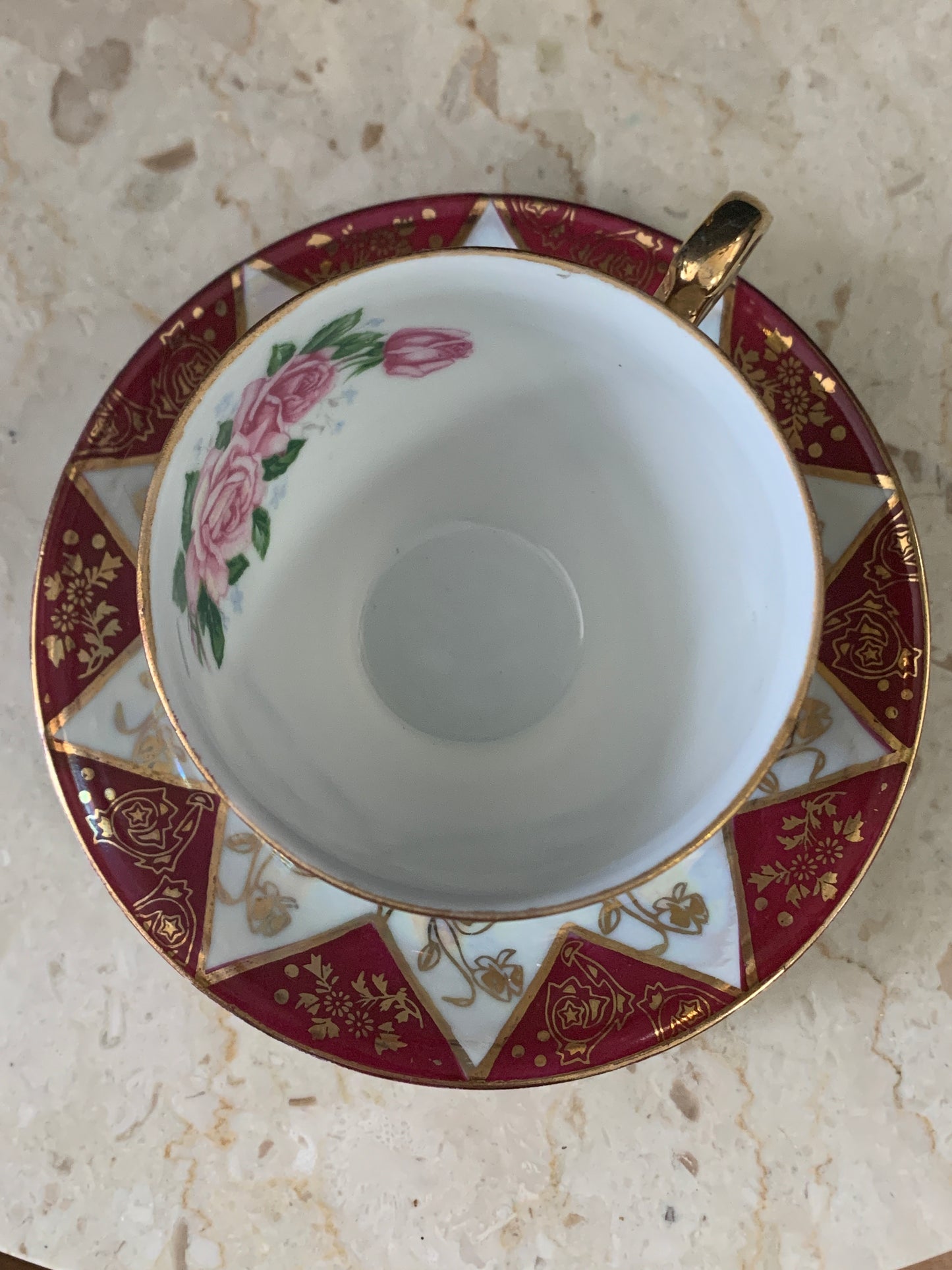 Burgundy Luster Ware Tea Cup and Saucer Made in Japan