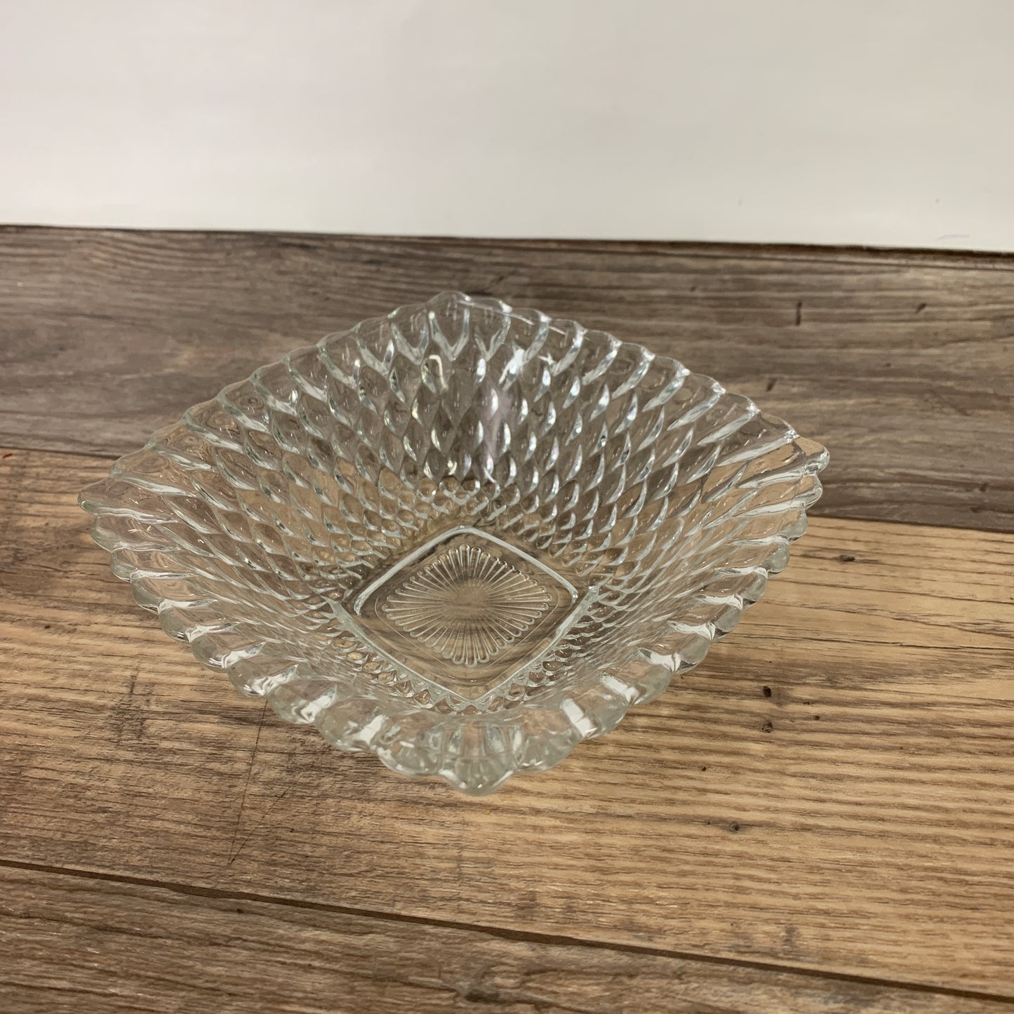 Vintage Anchor Hocking Square Bowl with Fish Scale Pattern