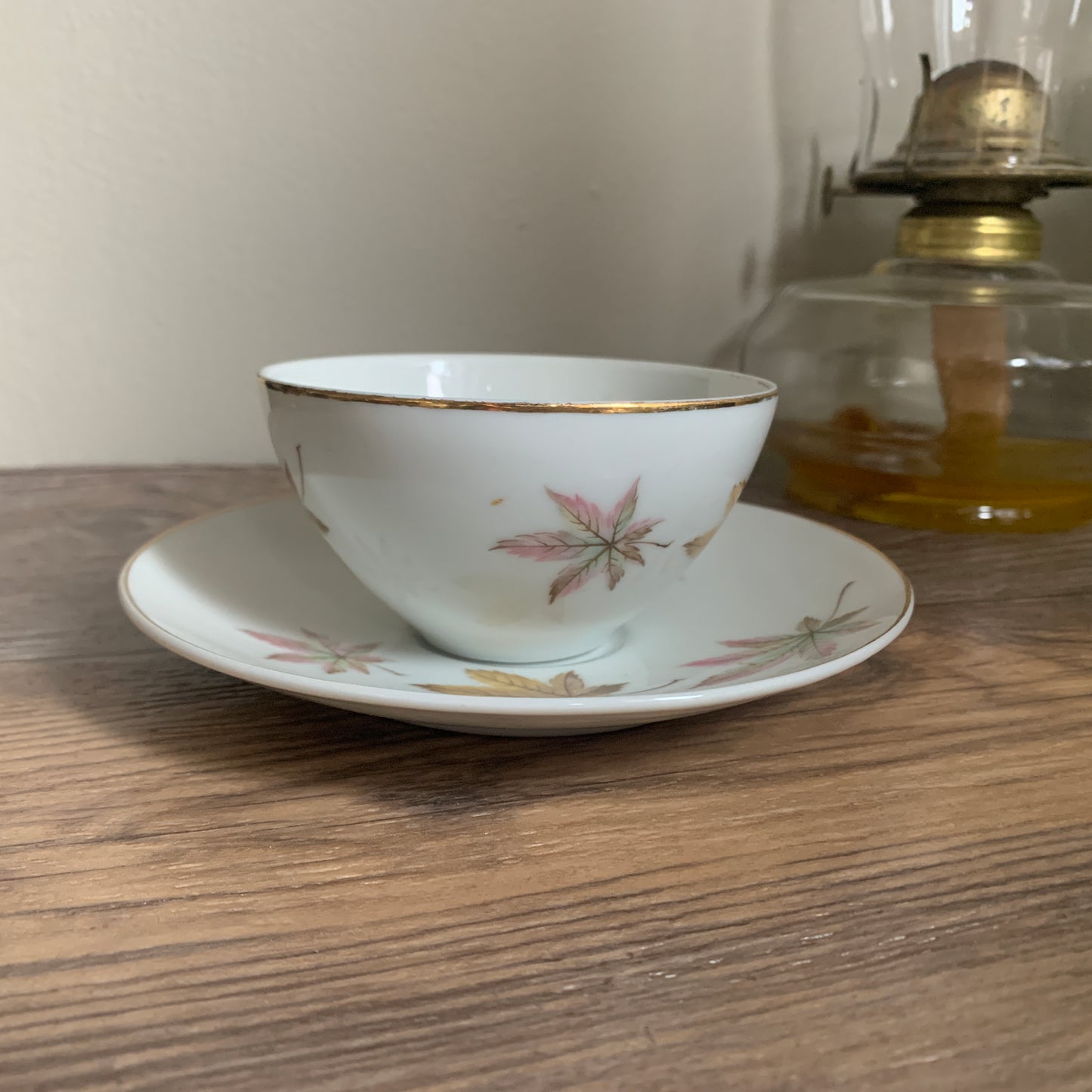 Royal Ming China Vintage Teacup and Saucer with Maple Leaves