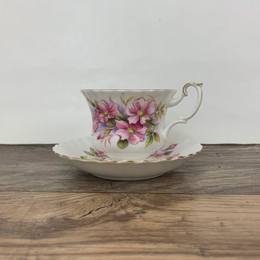 Royal Albert Wild Rose Teacup and Saucer/Vintage Tea Cup c1970-1980