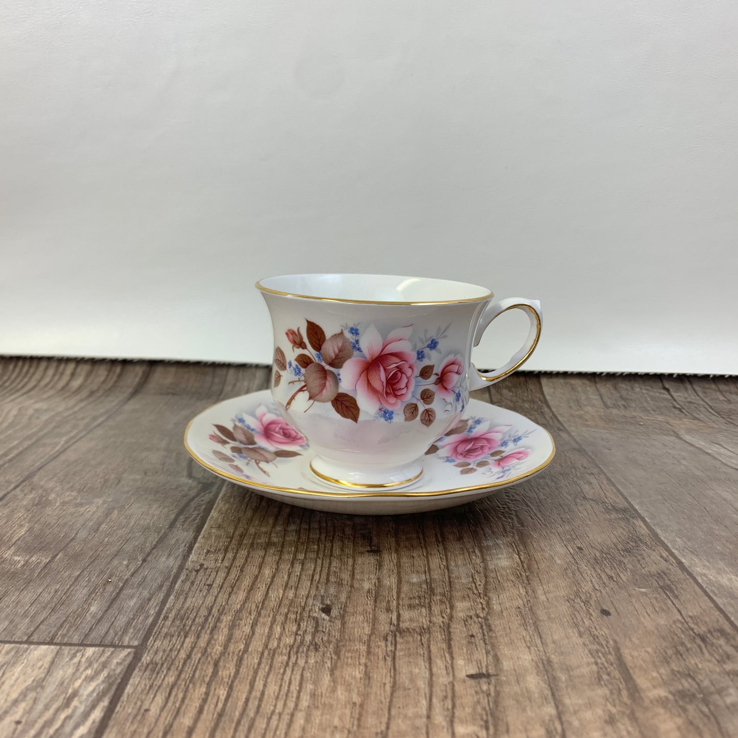 Pink and Blue Floral Teacup, Queen Anne Vintage Tea Cup and Saucer Set