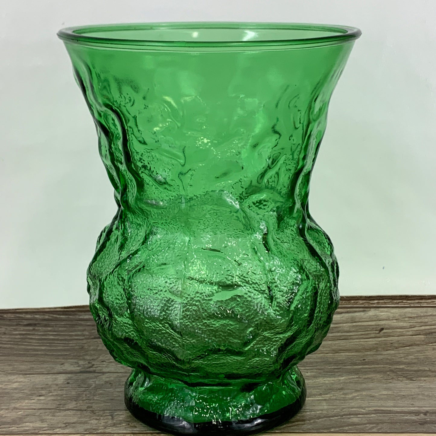 Emerald Green Textured Pineapple Vase. Large Green Glass Vintage Vase