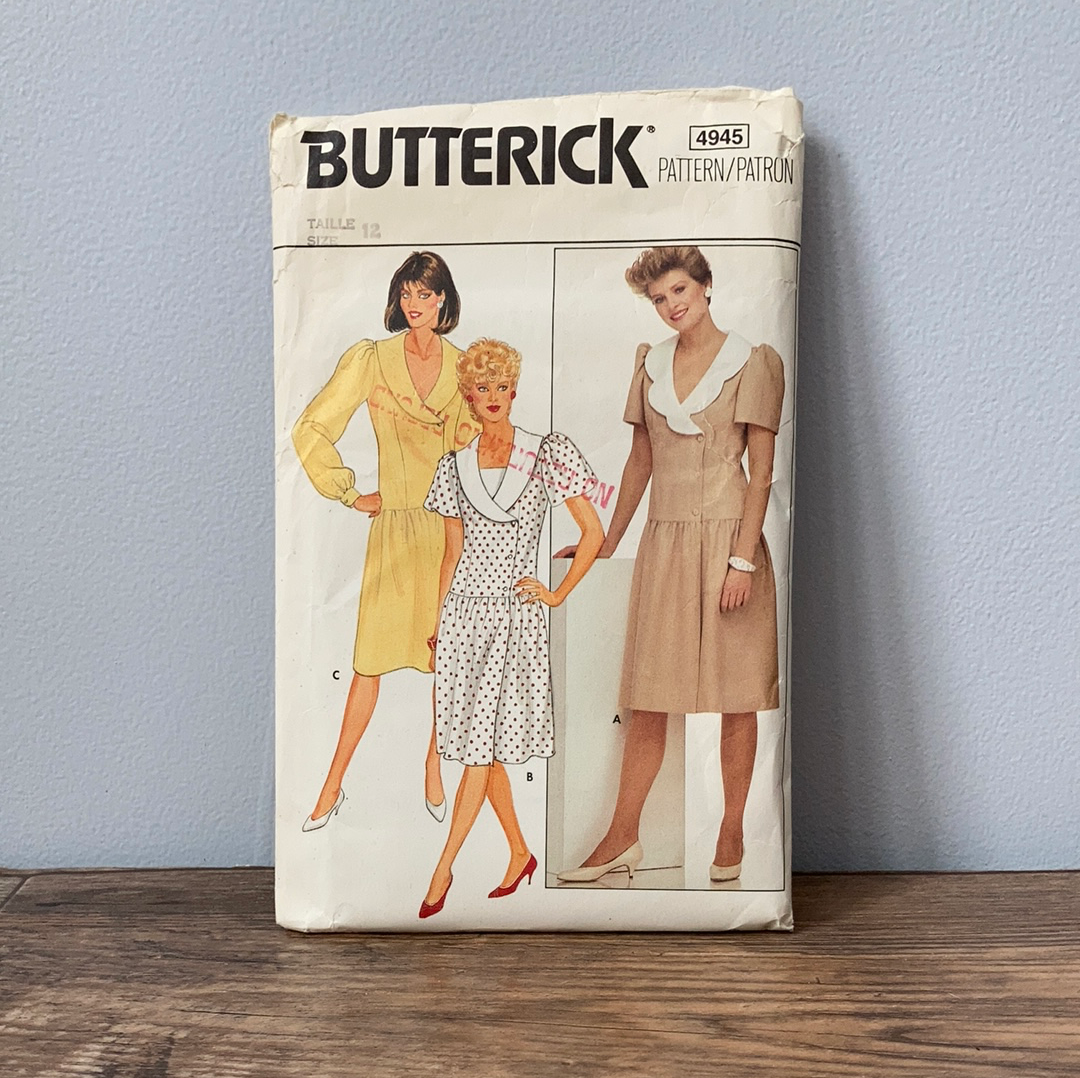 Ladies Knee Length Dress with Variations Sewing Pattern Size 12 Butterick 4945