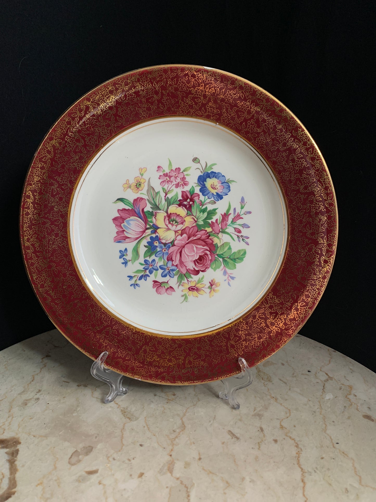 Burgundy and Gold Vintage China Wall Chargers