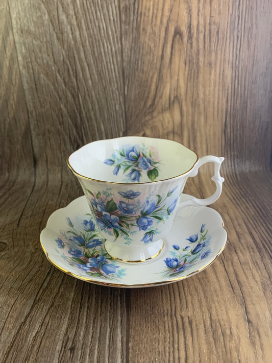 Vintage Teacup with Blue Floral Pattern, Gainsborough Shape, Royal Albert China