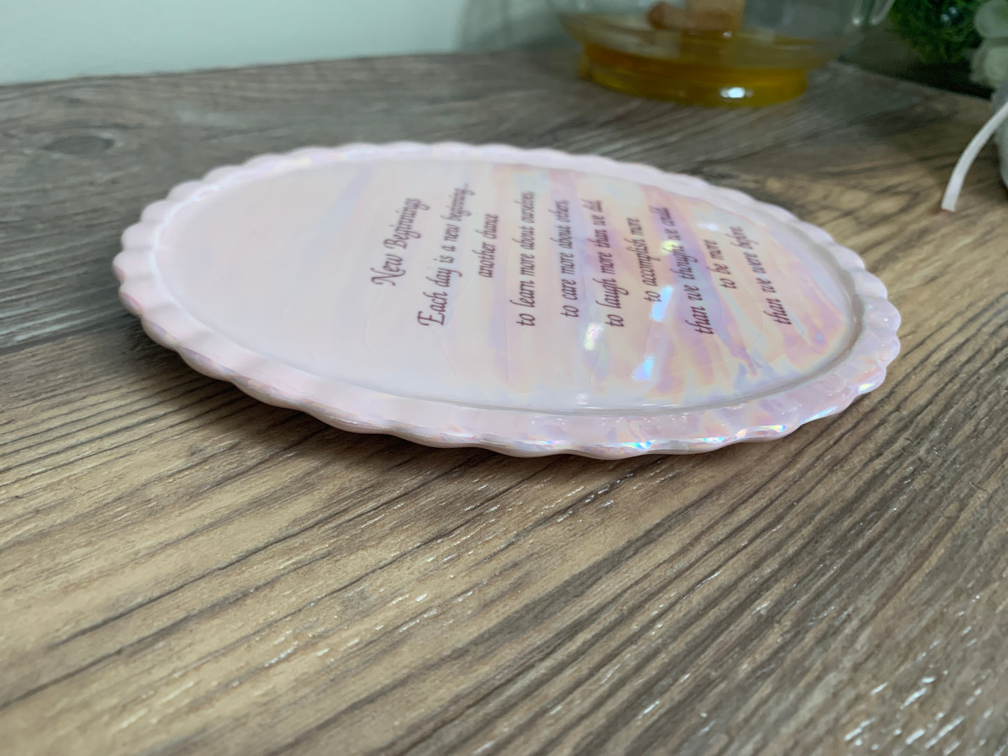 Pink Lusterware New Beginnings Plaque Vintage Home Decor Vintage Decorative Plate