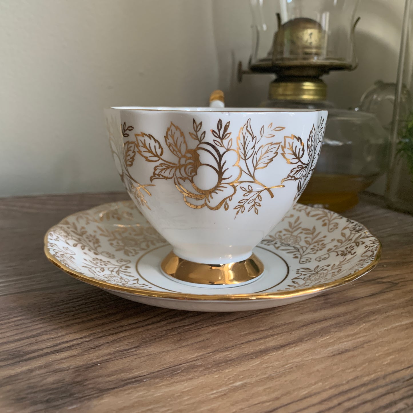 Golden Floral Vintage Queen Anne Teacup and Saucer, Slightly Mis Matched Tea Cup