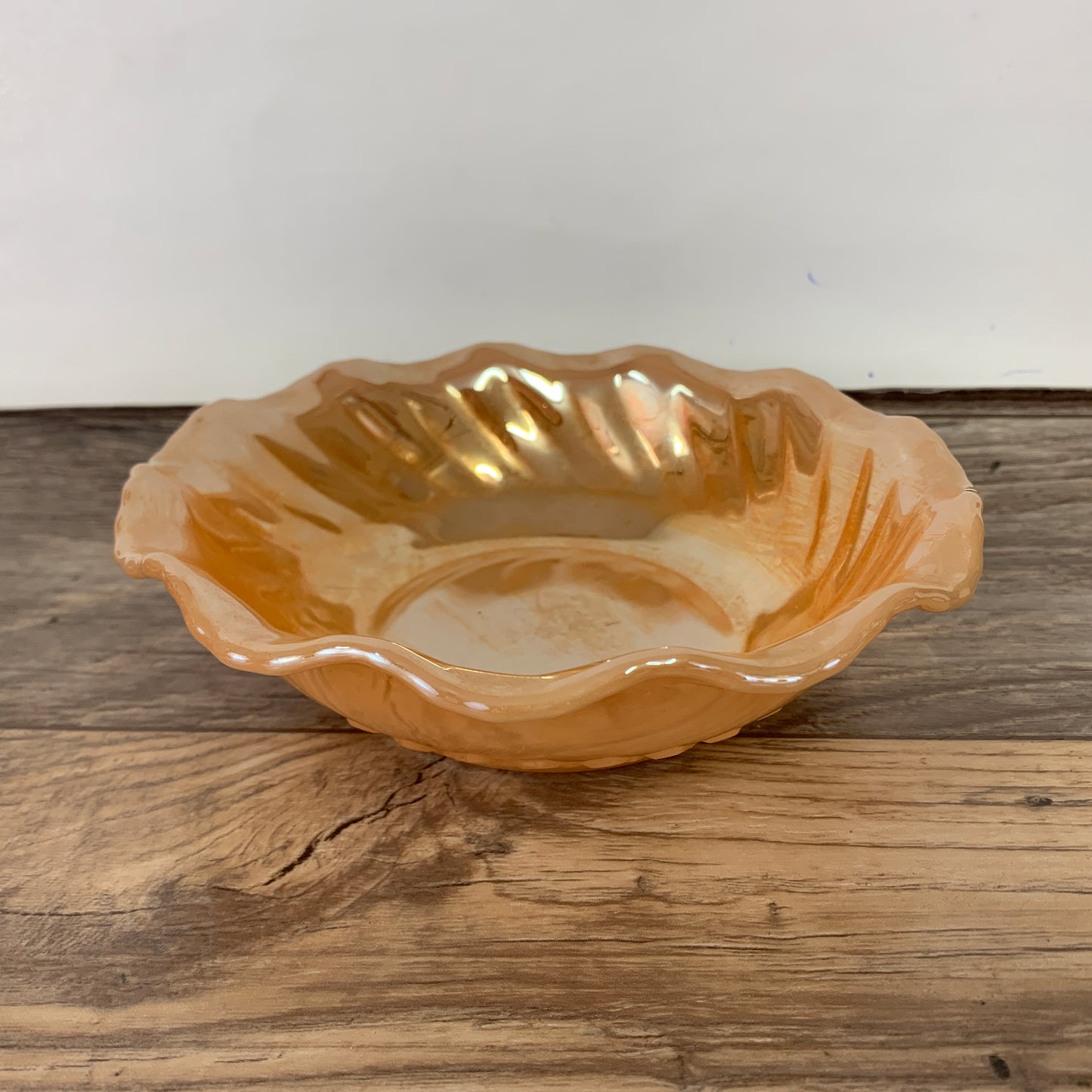 Peach Lusterware Swirled Rib Bowl
