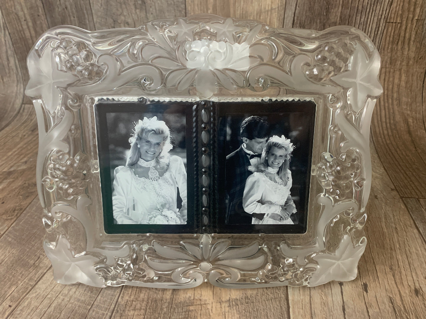 Large Crystal Photo Frame 11" x 9.5" Mikasa Holds Two Photos