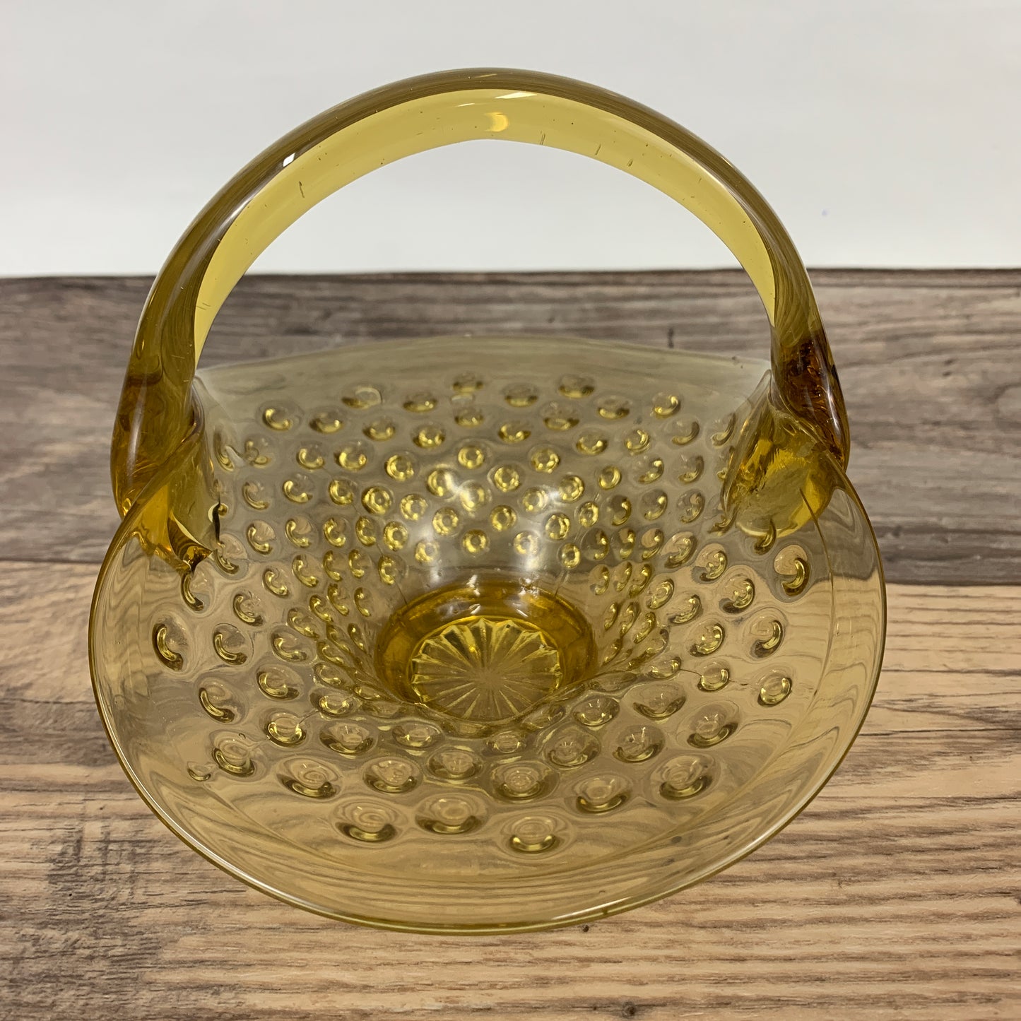Amber Hobnail Glass Basket