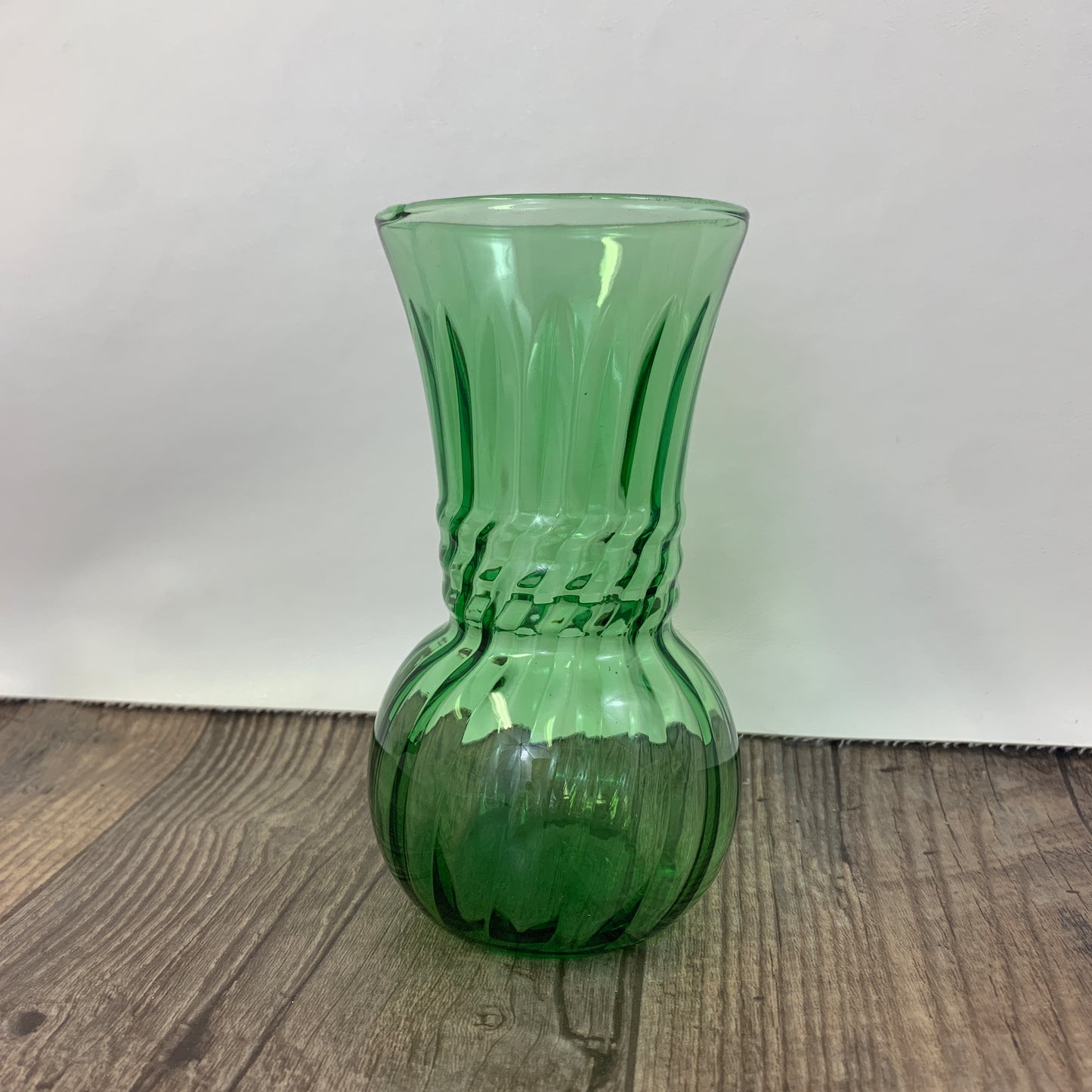 Vintage Green Glass Flower Vase with Swirl Design Anchor Hocking Emerald Green Optic Swirl Vase