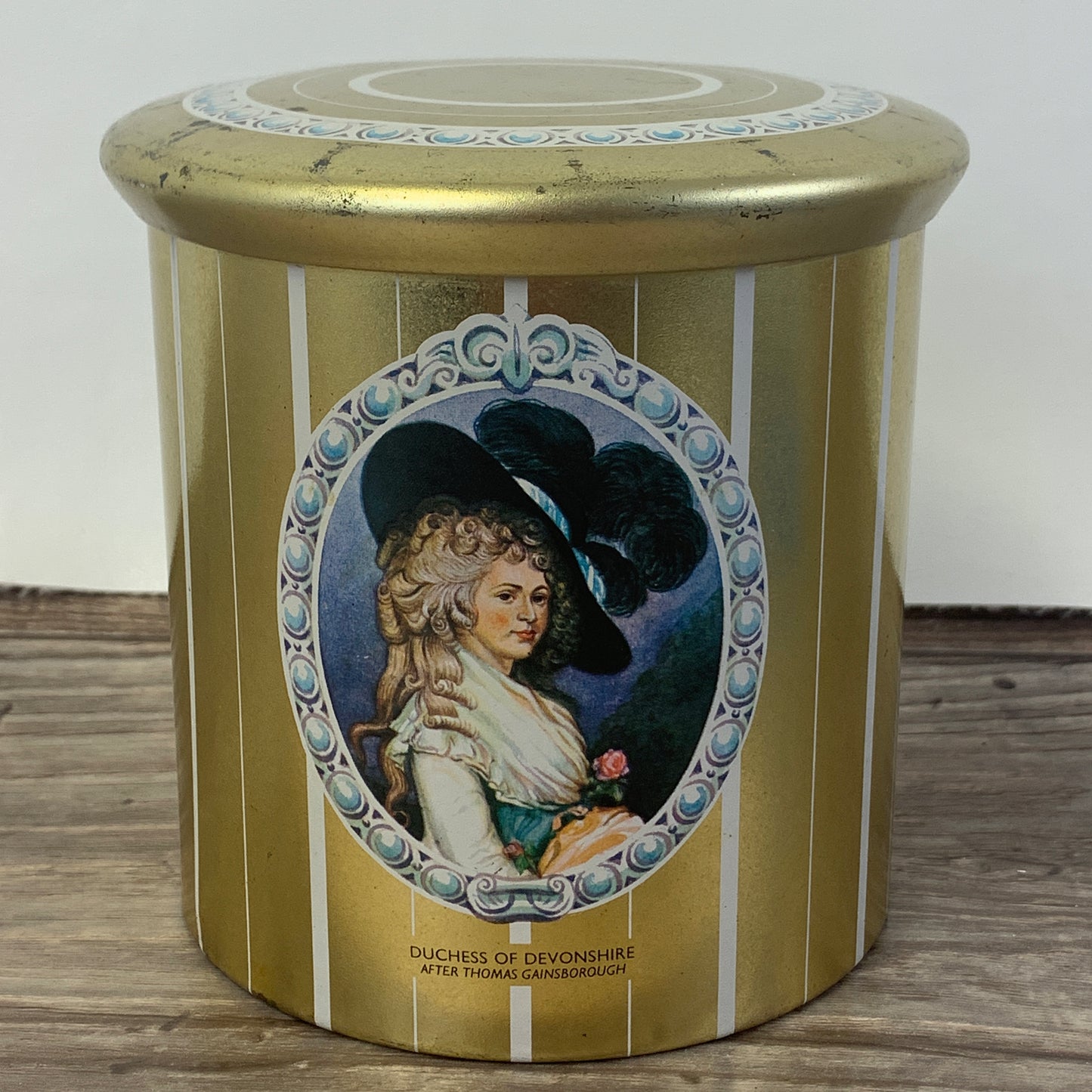 Vintage Cookie Tin Gold Tin with Victorian Ladies Vintage Home Decor Stash Jar