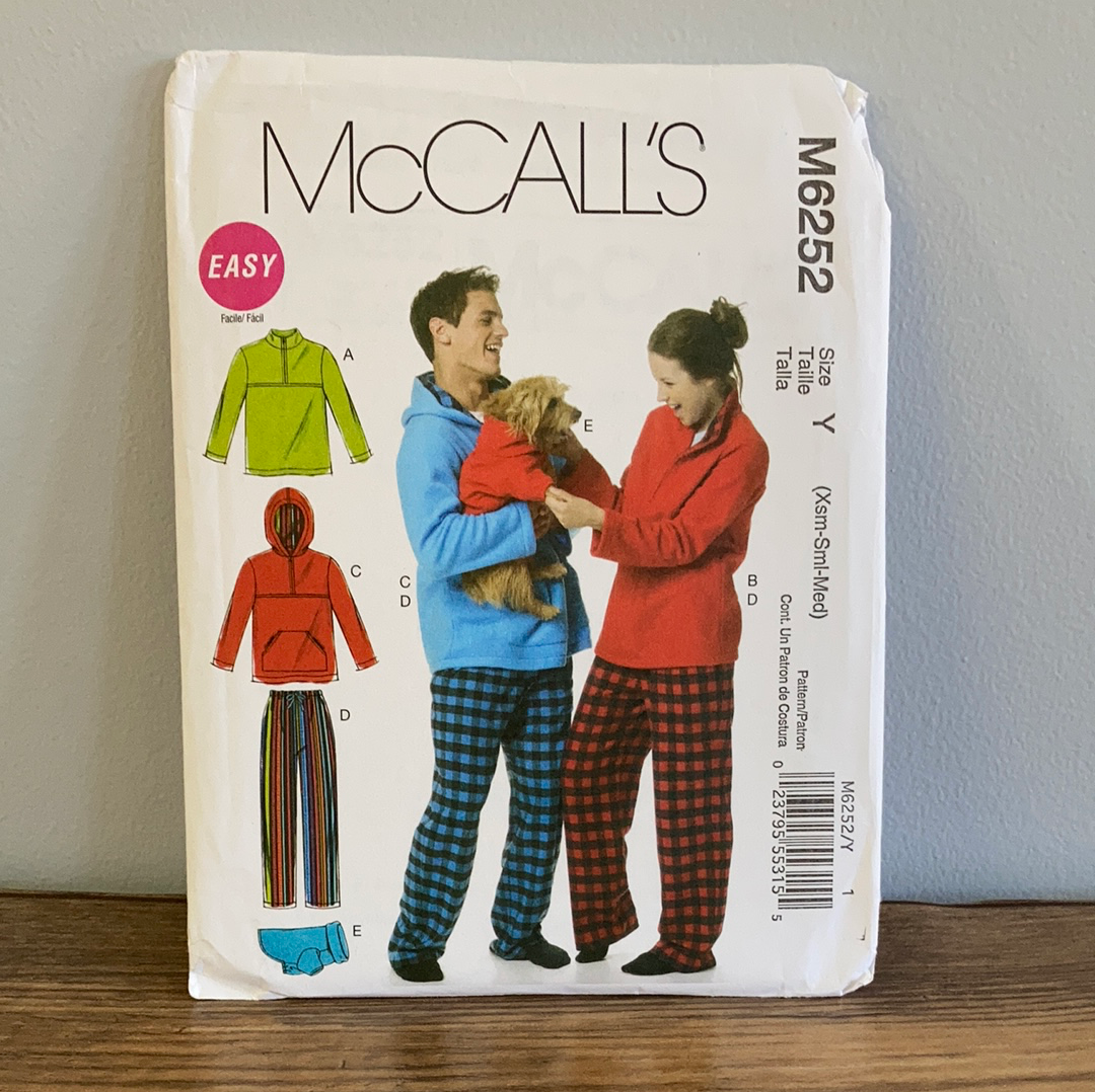 Adult Unisex Hooded Top and Pants with Matching Dog Coat Sewing Pattern Size XS to M McCalls 6252