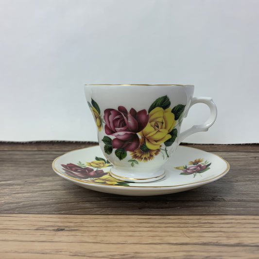 Crown Trent Red and Yellow Floral Vintage Teacup and Saucer Set