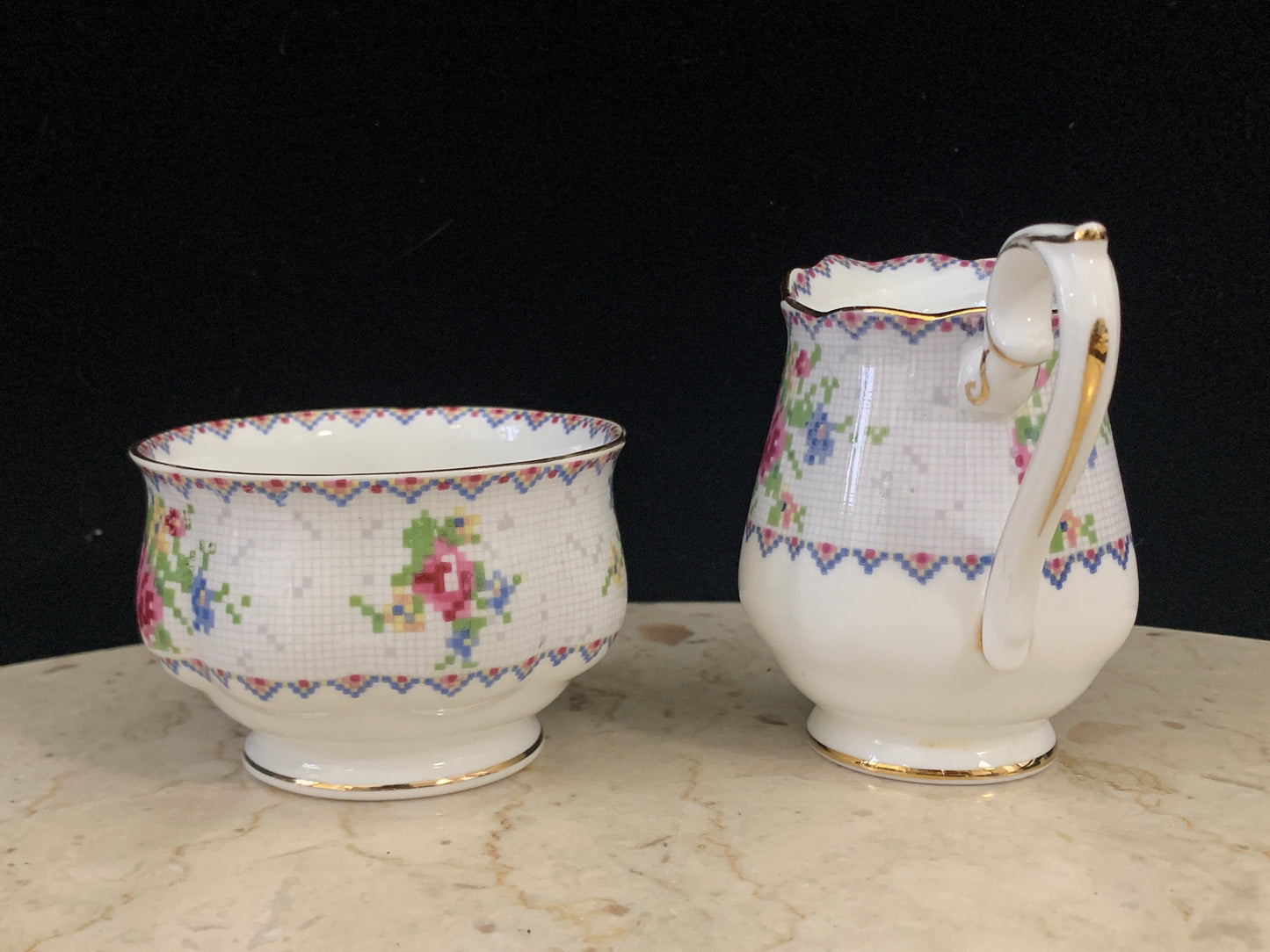 Royal Albert Petit Point Cream and Sugar Set Vintage China