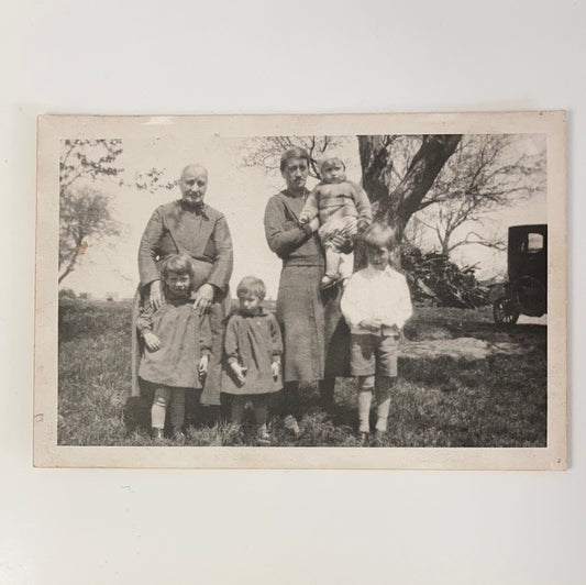 Original Antique Black and White Informal Portrait of Three Generations of Family